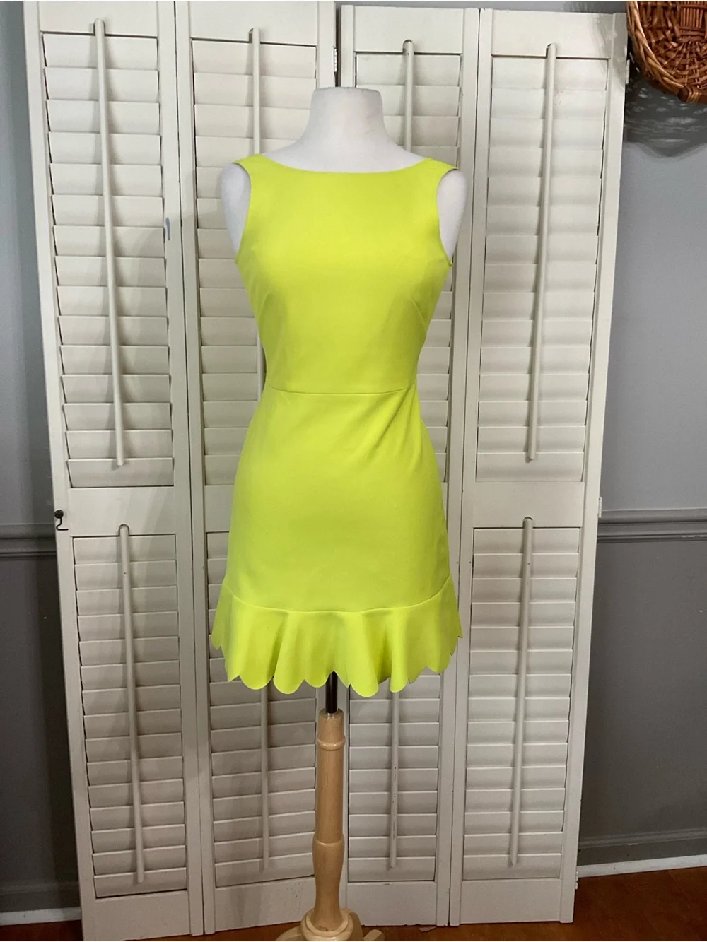 J. Crew Chartreuse Sleeveless Scallop-Hem Mini Dress